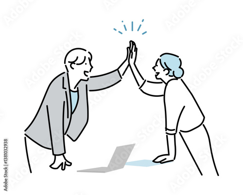 business man and woman-Business person vector illustration of a man and a woman giving a high-five - Negotiation - Contract - Successハイタッチをする男女ー交渉成立ー契約ー成功ービジネスパーソンベクターイラスト素材