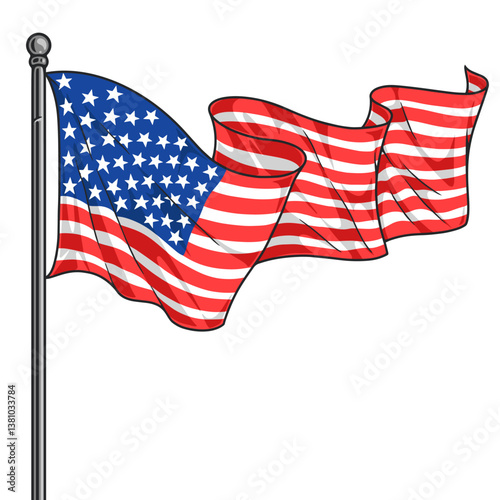 American flag waving high in the sky