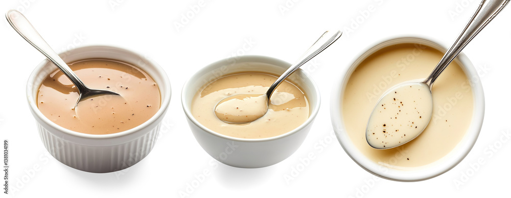 Creamy Beige Soup with Silver Spoon on a Transparent Background Creamy Beige Soup with Silver Spoon on a Transparent Background