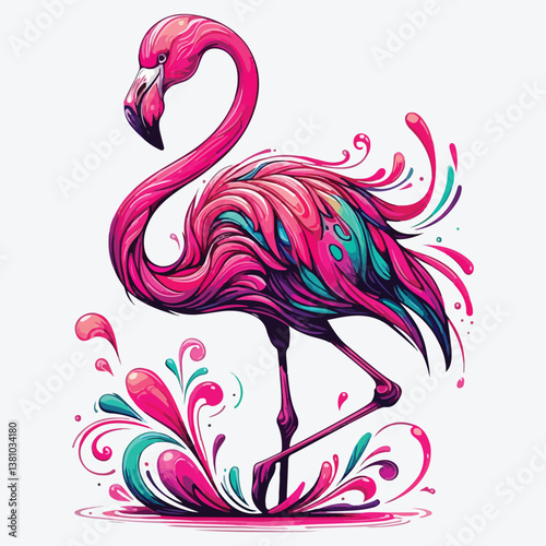 Pink flamingo. stock illustration