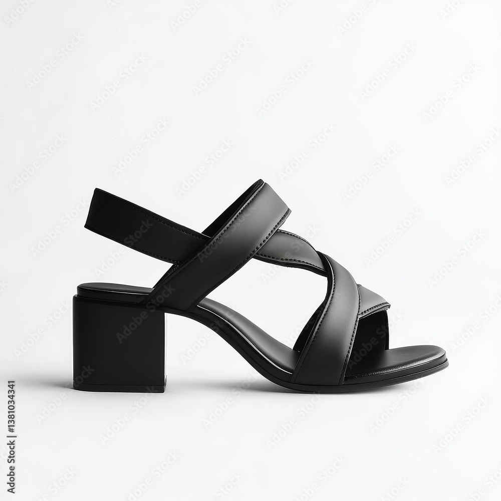 Elegant Black Leather Heeled Sandal with Criss-Cross Straps, Minimalist Style for Women's Fashion Footwear Elegant Black Leather Heeled Sandal with Criss-Cross Straps, Minimalist Style for Women's Fashion Footwear
