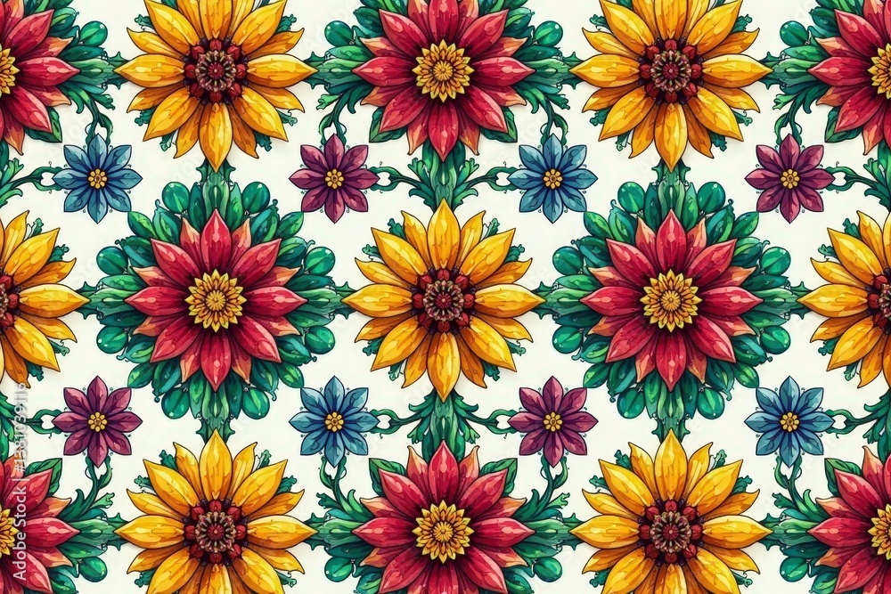 Intricate floral design, repeating seamlessly , floral pattern, seamless pattern