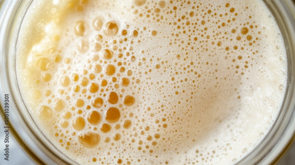A close-up view of a freshly poured drink reveals a dance of golden bubbles beneath a frothy layer. The warm light of sunset creates a cozy atmosphere, inviting relaxation A close-up view of a freshly poured drink reveals a dance of golden bubbles beneath a frothy layer. The warm light of sunset creates a cozy atmosphere, inviting relaxation