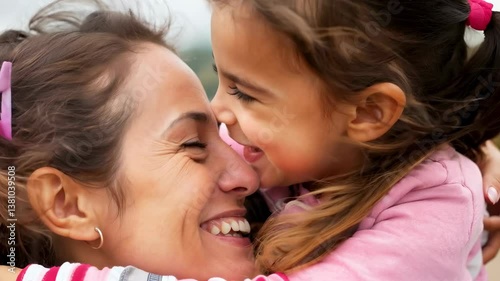 Joyful bonding moment between mother and daughter in a heartfelt outdoor embrace, 4k video