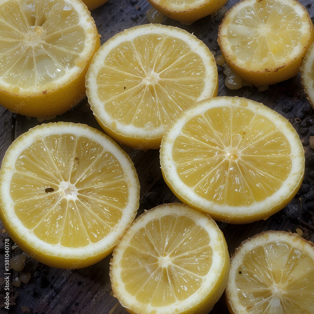 Sliced Lemons on Rustic Wood Surface
* Fresh Lemon Halves on Wooden Table
* Close-up of Cut Lemons on Wood
* Lemon Slices on Natural Wood Background
* Arrangement of Sliced Lemons on Wood
Highligh