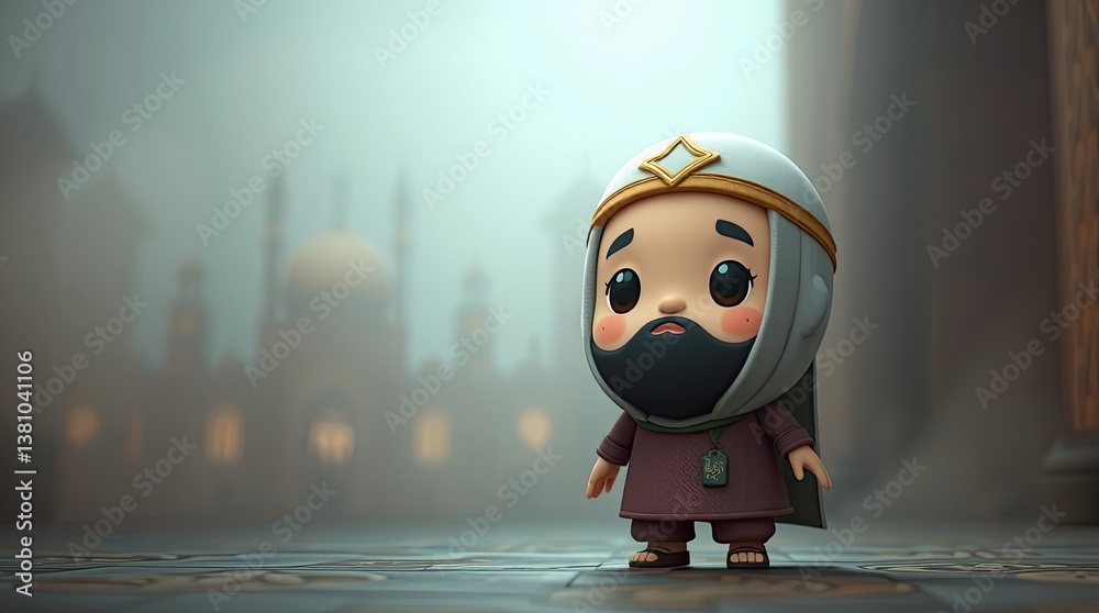 Naklejka premium A Cartoon Character in a Traditional Outfit with a Beard