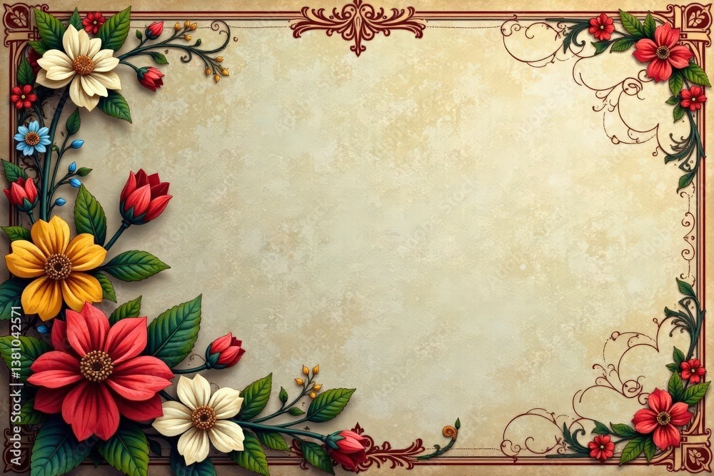 Intricate floral motif displayed on a vintage wallpaper , repeat, paisley, spring