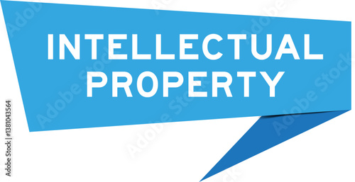 Blue color speech banner with word intellectual property on white background