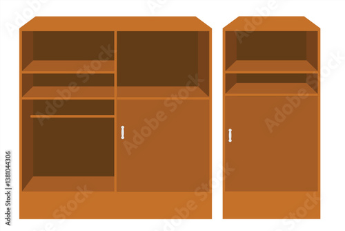 Vector wooden cupboard. Wooden wardrobe furniture for bedroom