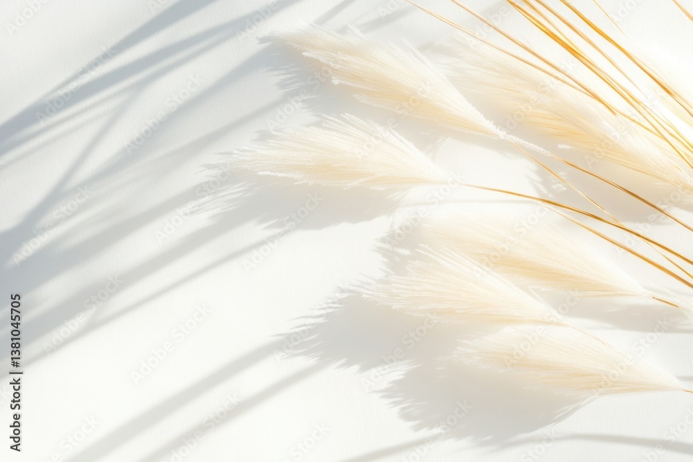 Fototapeta premium minimalistic close-up of frost-covered grass with golden sunlight casting soft shadows creating tranquil and clean