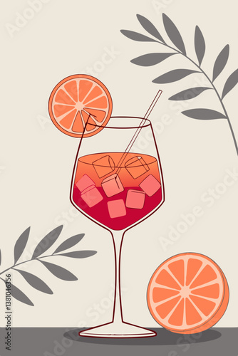A refreshing summer drink in a tall glass with vibrant citrus slices, ice cubes, and a straw, set against a pastel background. Perfect for warm weather, tropical themes, and beverage concepts.