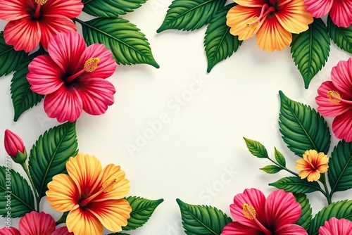 Bold, vibrant hibiscus blooms, tropical seamless design , jungle, textile