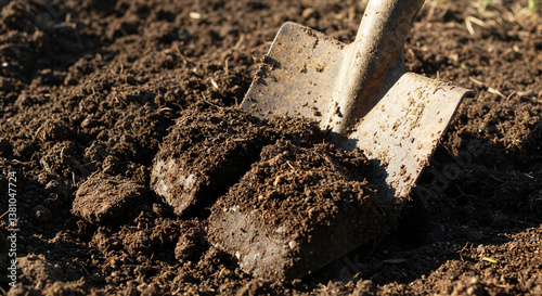 Wallpaper Mural Shovel digging into rich soil for gardening   Torontodigital.ca