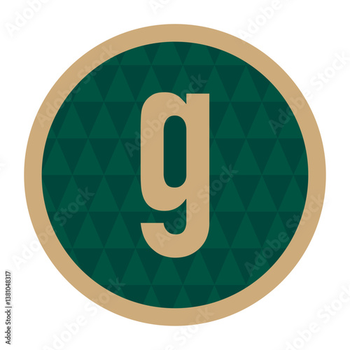 A stylish emblem showcasing a lowercase “g” encased within a gold-bordered circle. The green geometric background complements the golden accents, symbolizing balance and growth.