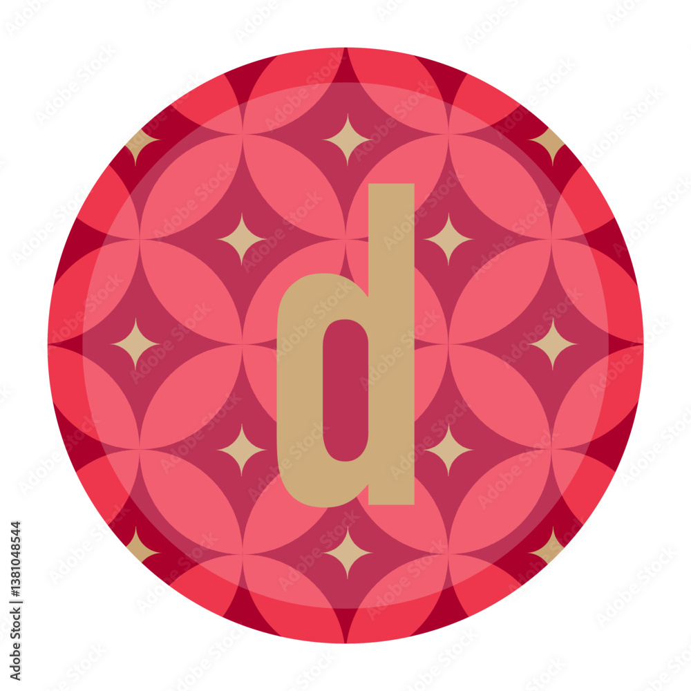 Fototapeta premium Sophisticated letter d with starry red patterns and a bold circular design, ideal for premium logos or modern creative projects.