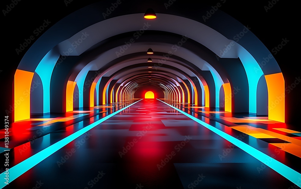 Neon Tunnel with Archway, Light, and Abstract. Neon Tunnel with Archway, Light, and Abstract.
