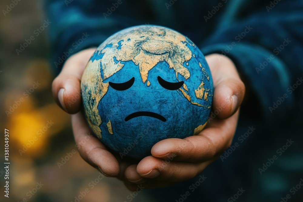 Sad earth in hands: symbol of environmental concern and global responsibility Sad earth in hands: symbol of environmental concern and global responsibility