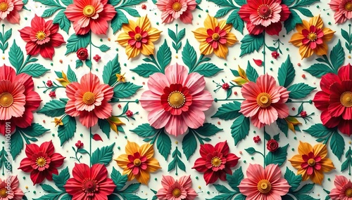 Intricate floral design, repeating seamlessly across surface, summer, background