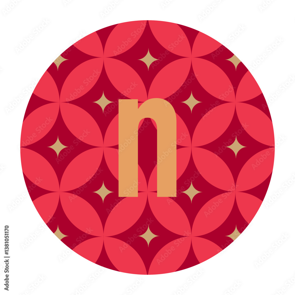 Fototapeta premium Abstract Red Patterned Background with lowercase “n” in Stylish Geometry
