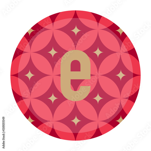 Sophisticated lowercase letter e with bold red circular patterns, blended with soft gold accents for premium designs.