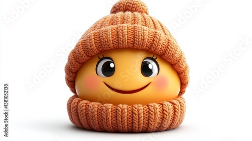 Smiling emoji wearing a knitted hat