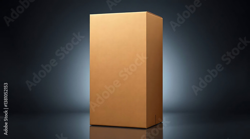 Blank brown tall cardboard box isolated on transparent background