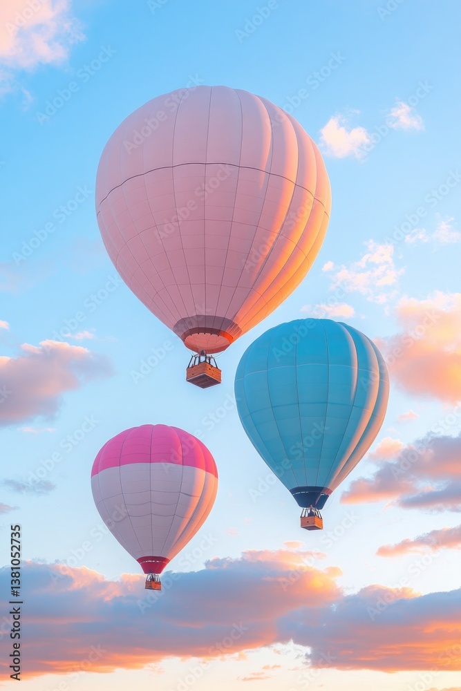 Fototapeta premium vast sky filled with colorful balloons and majestic airships drifting gracefully creating dreamy atmosphere