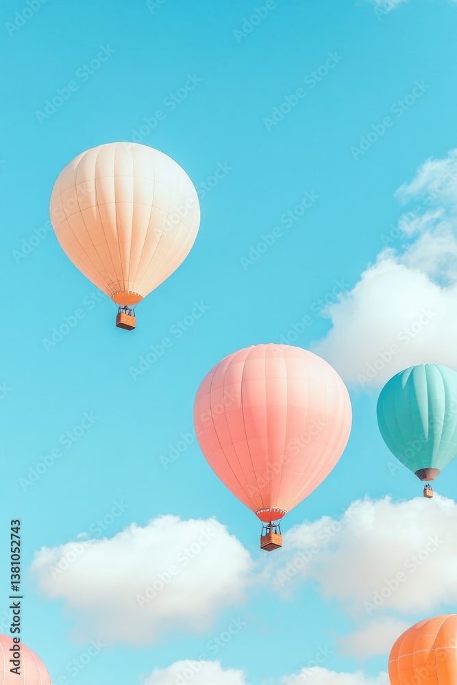 Fototapeta premium vast sky filled with colorful balloons and majestic airships drifting gracefully creating dreamy atmosphere