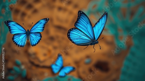 Wallpaper Mural Three vibrant blue butterflies with detailed wings and beautiful colors Torontodigital.ca