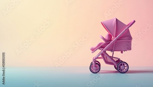 Subtle stroller silhouette repeat on pastel background, photo, graphic