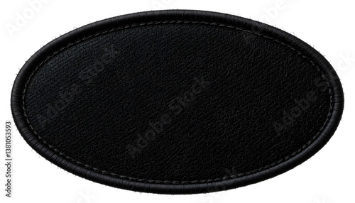 Blank Black Clothing Patch with Textured Surface and Sturdy Embroidered Border – Isolated on Transparent Background for Apparel Design and Branding Mockups