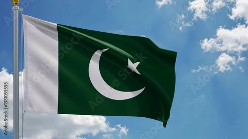 Pakistan Flag Waving in the Sky