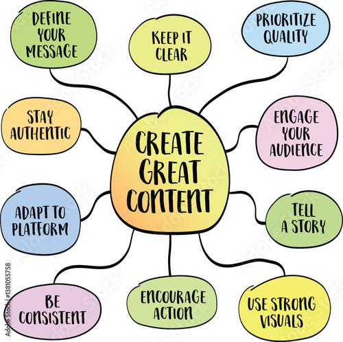 Create great content, tips and guideline. Infographics sketch.