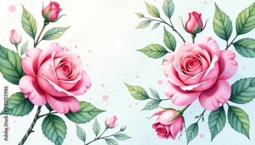 Delicate watercolor roses, intertwined leaves, soft pastel hues , leaves, flower pattern, vintage