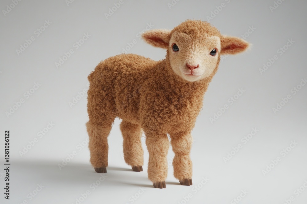 Standing Baby Lamb with Soft Wool on White Background for Projects Standing Baby Lamb with Soft Wool on White Background for Projects