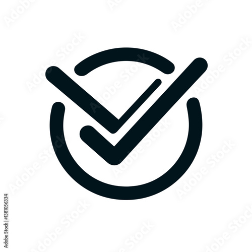 Checkmark symbol indicating approval and completeness  on a transparent background