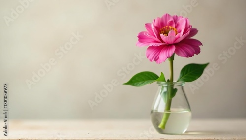 Freshly picked flower in a glass container against neutral background, flowering plant, garden bloom, floral element