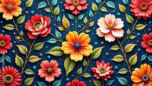 Intricate floral textile design, repeating motif, elegant, textile