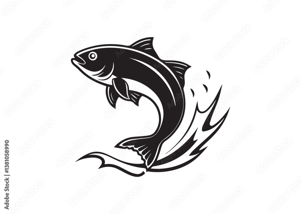 Fototapeta premium Fish jumping silhouette Vector
