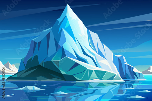 iceberg floating in the deep blue ocean, snowy winter landscape