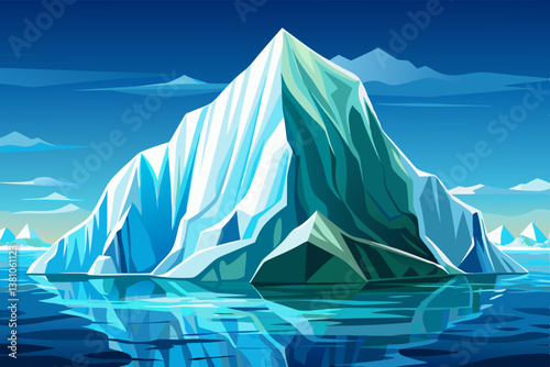 iceberg floating in the deep blue ocean, snowy winter landscape