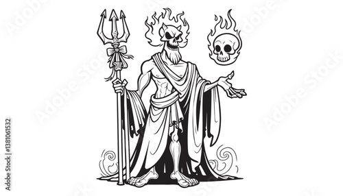 Vector illustration of cartoon skull black and white drawing For children to learn to color according to the picture