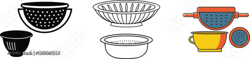 Various Kitchen Strainers Bowls Sieves Filters Cooking Utensils