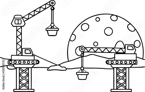 futuristic lunar construction site with cranes against a moonlit landscape space exploration concept