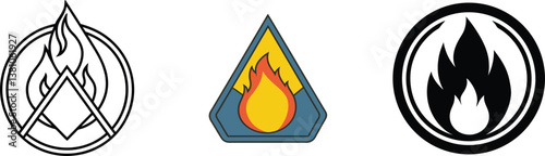 Three Flammable Fire Symbols Design Variations and Icons