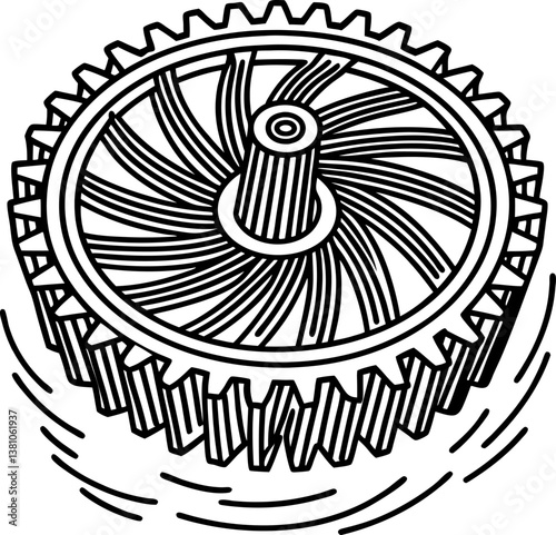 Spinning gear illustration mechanical rotation, engineering design, technical machine concept