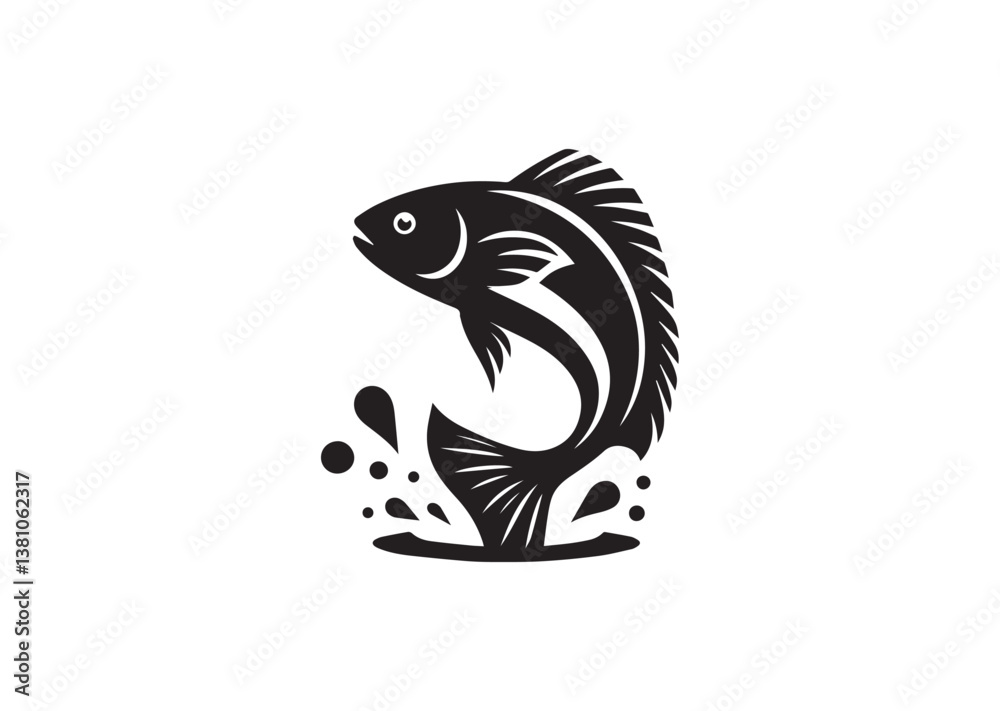 Obraz premium Fish jumping silhouette black Vector white Background