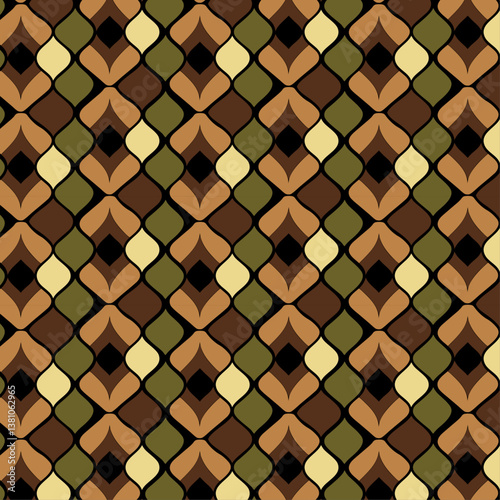 Interlocking Teardrop Pattern in Earthy Tones with Symmetry