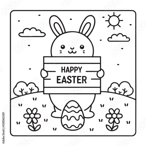 Easter, Easter Coloring Book, Easter Coloring Pages, Bold & Easy Coloring Page, Black & White Design, easter bunny coloring page, easter egg coloring page, easter collection easter Vector illustration