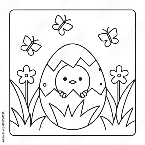 Easter, Easter Coloring Book, Easter Coloring Pages, Bold & Easy Coloring Page, Black & White Design, easter bunny coloring page, easter egg coloring page, easter collection easter Vector illustration